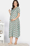Coucou Maternity Woven Mid Calf Length Loungewear Dress With Front Open Button - Ocean Green — thumbnail 4